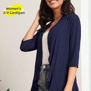 Women Open Front Kimono Jacket Blue Plus Size Strech 2025 Cardig